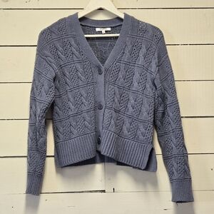 Madewell Lavender Blue Cable Knit Button-Front Cardigan